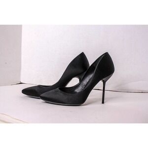 Pedro Garcia High Heel Shoes Metal Heel Black Satin Size 38 1/2